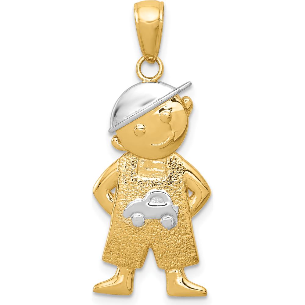 14K Yellow Gold and White Rhodium Boy with Hands in Pockets Pendant - Solid Gold Charm by Oro Pregiato