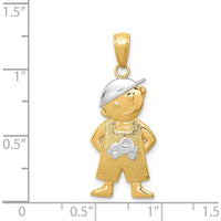 14K Yellow Gold and White Rhodium Boy with Hands in Pockets Pendant - Solid Gold Charm by Oro Pregiato
