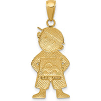 14K Yellow Gold and White Rhodium Boy with Hands in Pockets Pendant - Solid Gold Charm by Oro Pregiato