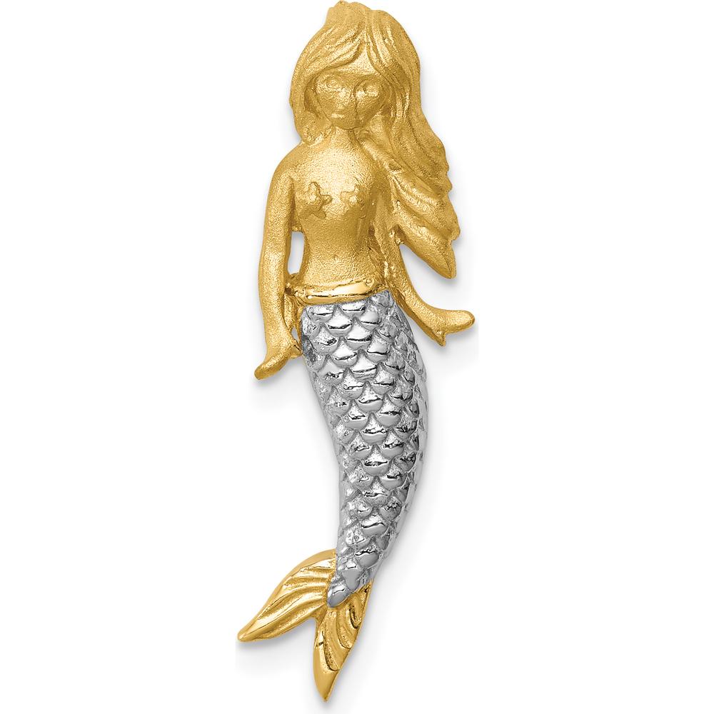 14K Yellow Gold and White Rhodium Brushed Mermaid Slide Pendant - 27mm by Oro Pregiato