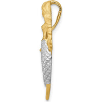 14K Yellow Gold and White Rhodium Brushed Mermaid Slide Pendant - 27mm by Oro Pregiato