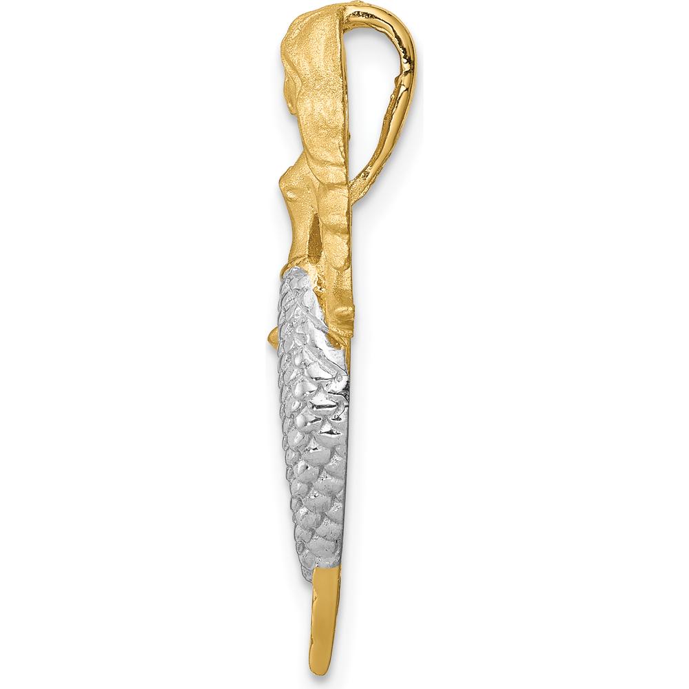 14K Yellow Gold and White Rhodium Brushed Mermaid Slide Pendant - 27mm by Oro Pregiato