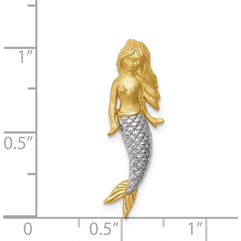 14K Yellow Gold and White Rhodium Brushed Mermaid Slide Pendant - 27mm by Oro Pregiato