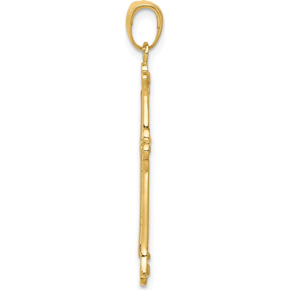 14K Yellow Gold and White Rhodium Budded Cross Frame Pendant - 39mm Length by Oro Pregiato