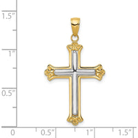 14K Yellow Gold and White Rhodium Budded Cross Frame Pendant - 39mm Length by Oro Pregiato