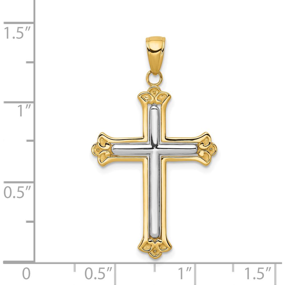 14K Yellow Gold and White Rhodium Budded Cross Frame Pendant - 39mm Length by Oro Pregiato