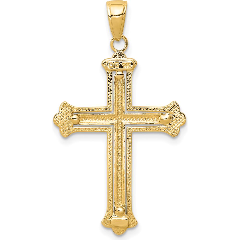 14K Yellow Gold and White Rhodium Budded Cross Frame Pendant - 39mm Length by Oro Pregiato