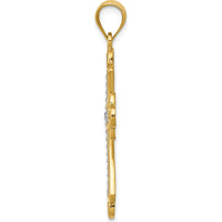 14K Yellow Gold and White Rhodium Budded Cross Pendant - 38mm Length by Oro Pregiato