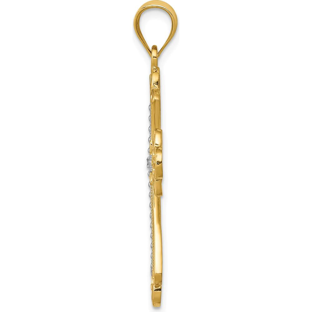 14K Yellow Gold and White Rhodium Budded Cross Pendant - 38mm Length by Oro Pregiato