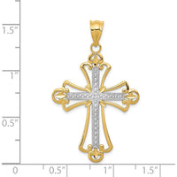 14K Yellow Gold and White Rhodium Budded Cross Pendant - 38mm Length by Oro Pregiato