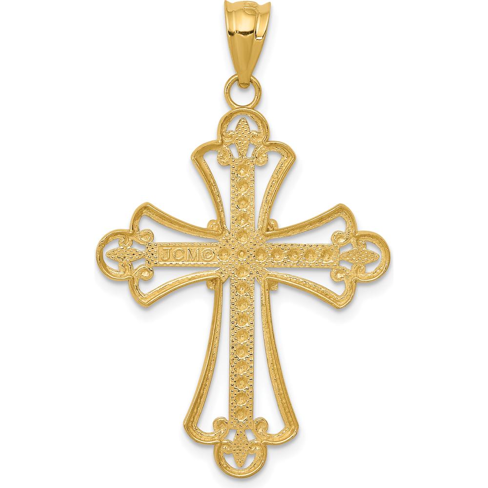 14K Yellow Gold and White Rhodium Budded Cross Pendant - 38mm Length by Oro Pregiato