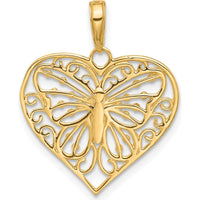 14K Yellow Gold and White Rhodium Butterfly Heart Pendant with Diamond-Cut Texture by Oro Pregiato
