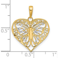 14K Yellow Gold and White Rhodium Butterfly Heart Pendant with Diamond-Cut Texture by Oro Pregiato