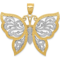 14K Yellow Gold and White Rhodium Butterfly Pendant with Diamond-Cut Detailing by Oro Pregiato