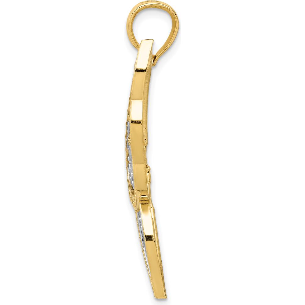 14K Yellow Gold and White Rhodium Butterfly Pendant with Diamond-Cut Detailing by Oro Pregiato