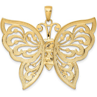 14K Yellow Gold and White Rhodium Butterfly Pendant with Diamond-Cut Detailing by Oro Pregiato