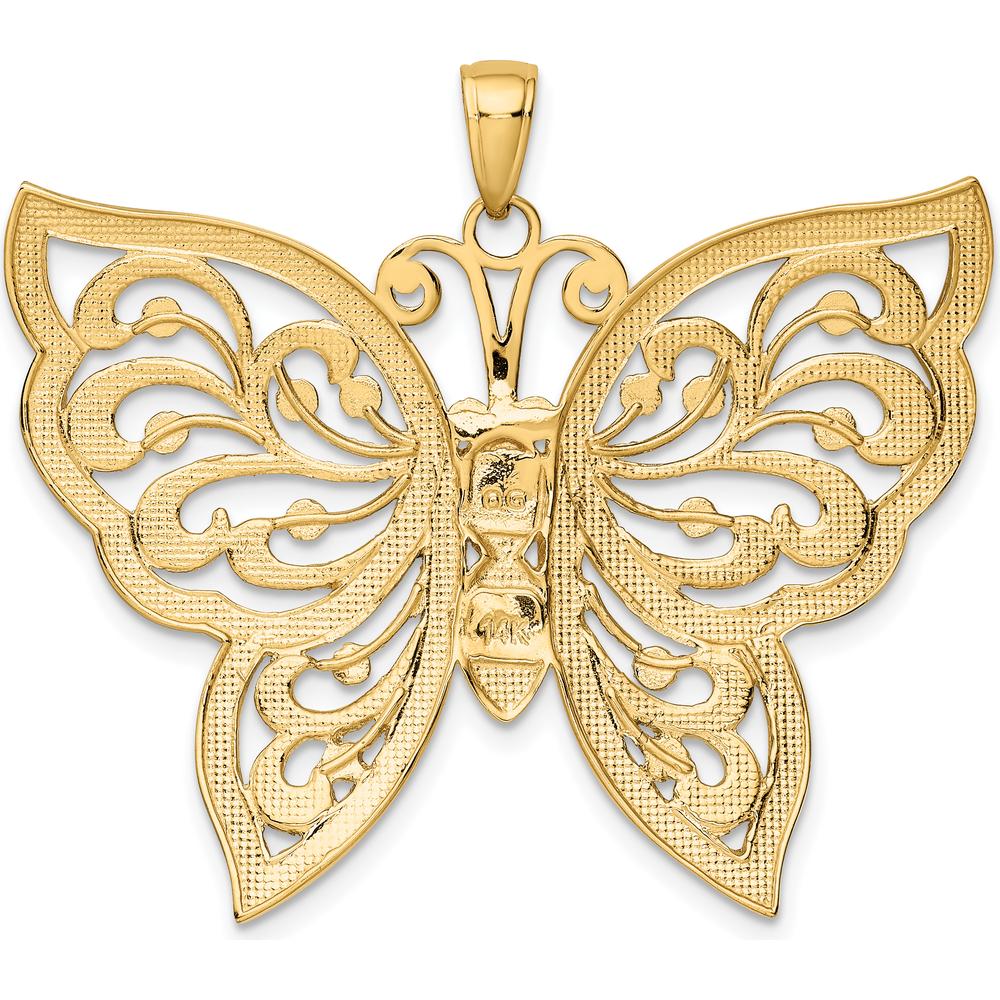 14K Yellow Gold and White Rhodium Butterfly Pendant with Diamond-Cut Detailing by Oro Pregiato