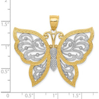 14K Yellow Gold and White Rhodium Butterfly Pendant with Diamond-Cut Detailing by Oro Pregiato