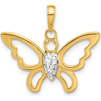 14K Yellow Gold and White Rhodium Butterfly Pendant with Diamond-Cut Texture by Oro Pregiato