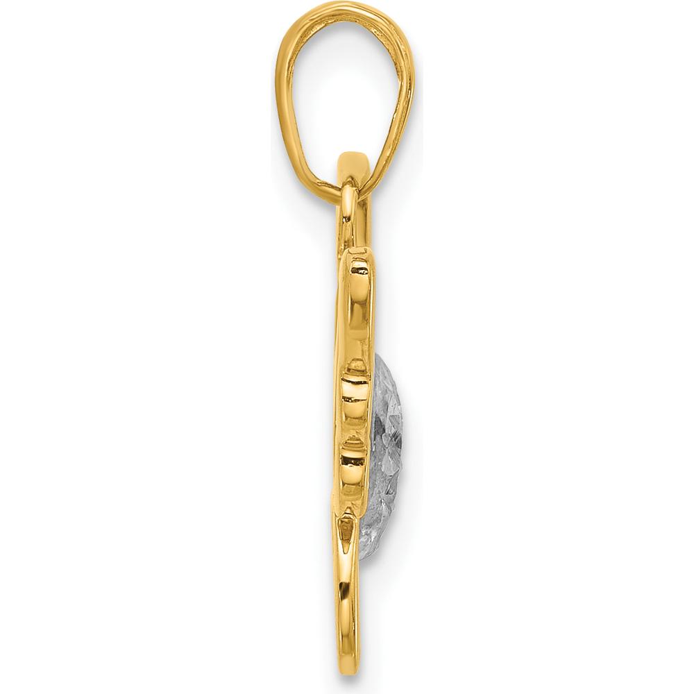 14K Yellow Gold and White Rhodium Butterfly Pendant with Diamond-Cut Texture by Oro Pregiato