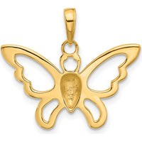 14K Yellow Gold and White Rhodium Butterfly Pendant with Diamond-Cut Texture by Oro Pregiato