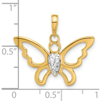 14K Yellow Gold and White Rhodium Butterfly Pendant with Diamond-Cut Texture by Oro Pregiato