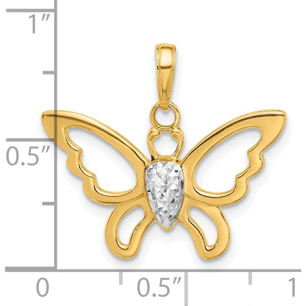 14K Yellow Gold and White Rhodium Butterfly Pendant with Diamond-Cut Texture by Oro Pregiato