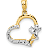 14K Yellow Gold and White Rhodium Cherub on Heart Pendant - Timeless Angelic Charm by Oro Pregiato