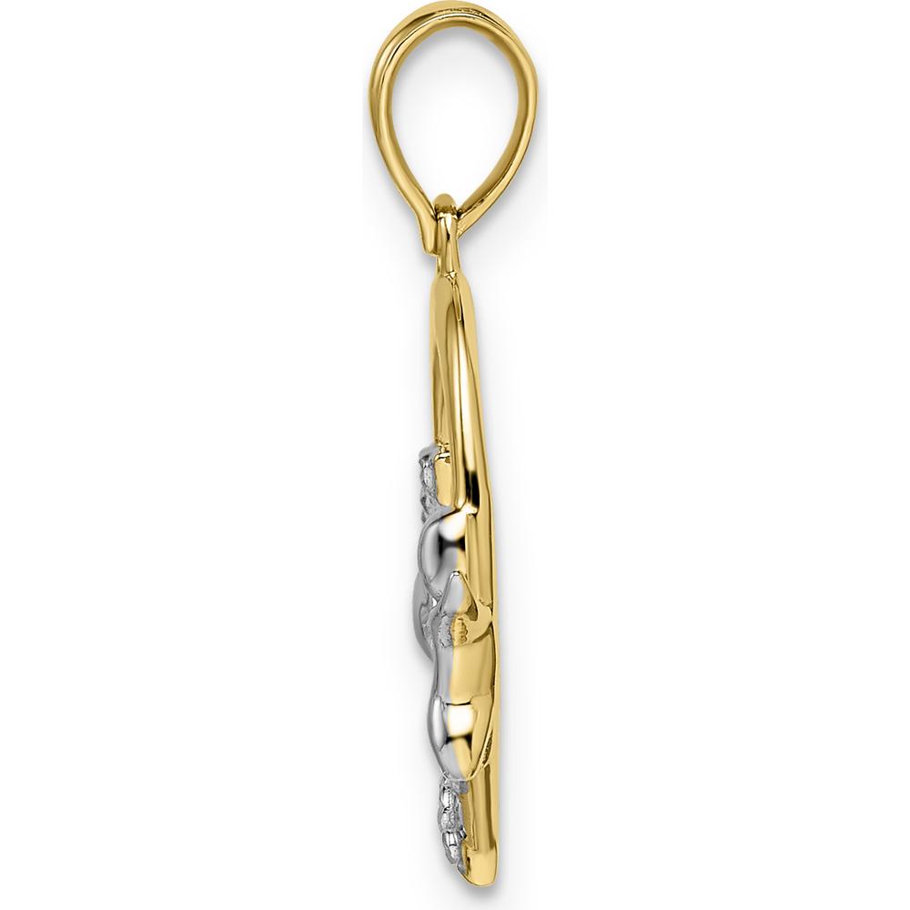 14K Yellow Gold and White Rhodium Cherub on Heart Pendant - Timeless Angelic Charm by Oro Pregiato