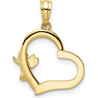 14K Yellow Gold and White Rhodium Cherub on Heart Pendant - Timeless Angelic Charm by Oro Pregiato