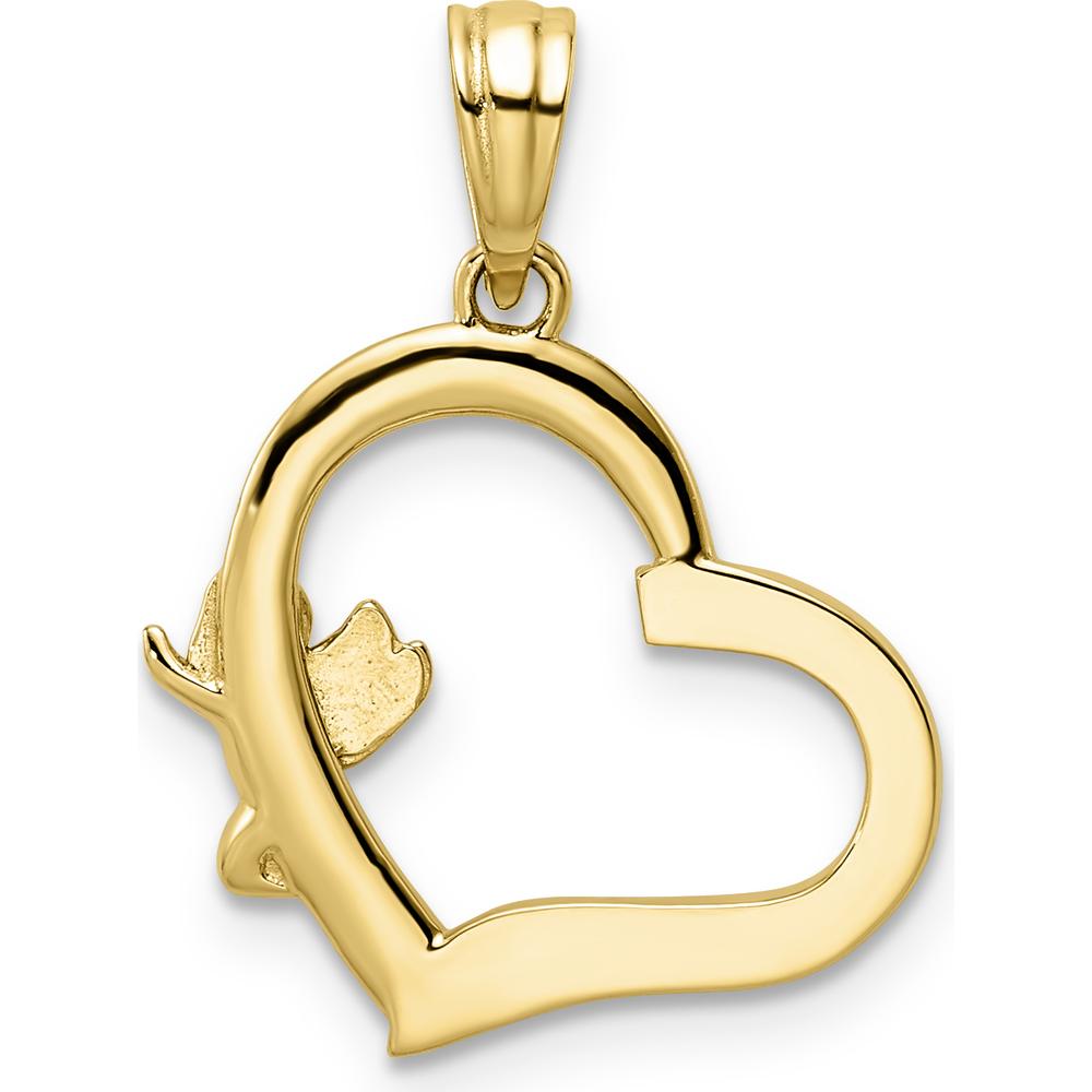 14K Yellow Gold and White Rhodium Cherub on Heart Pendant - Timeless Angelic Charm by Oro Pregiato