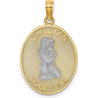 14K Yellow Gold and White Rhodium Child’s Prayer Charm Pendant - 19.65mm Length, 15.8mm Width by Oro Pregiato