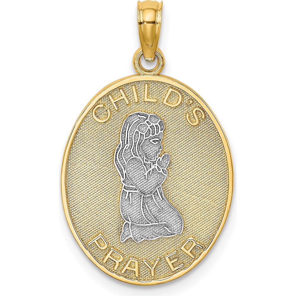 14K Yellow Gold and White Rhodium Child’s Prayer Charm Pendant - 19.65mm Length, 15.8mm Width by Oro Pregiato