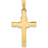 14K Yellow Gold and White Rhodium Claddagh Cross Pendant - Polished Finish, 28mm Length by Oro Pregiato
