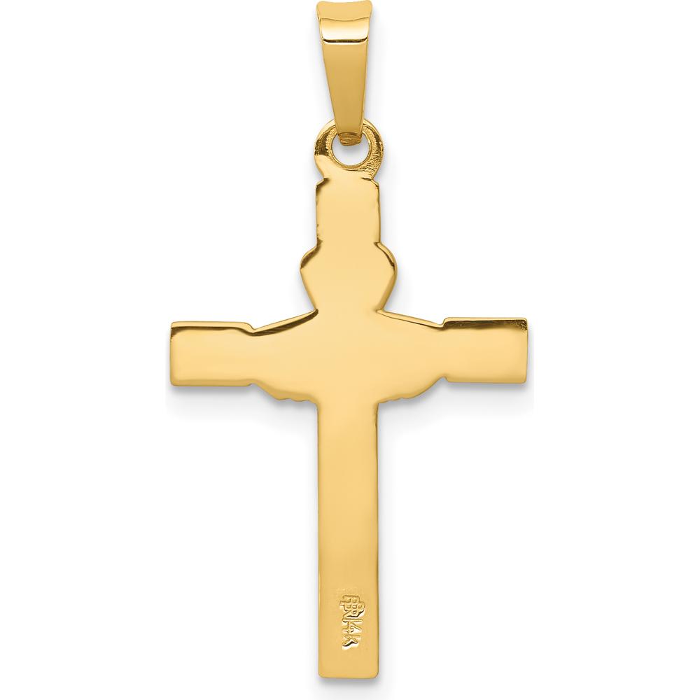 14K Yellow Gold and White Rhodium Claddagh Cross Pendant - Polished Finish, 28mm Length by Oro Pregiato