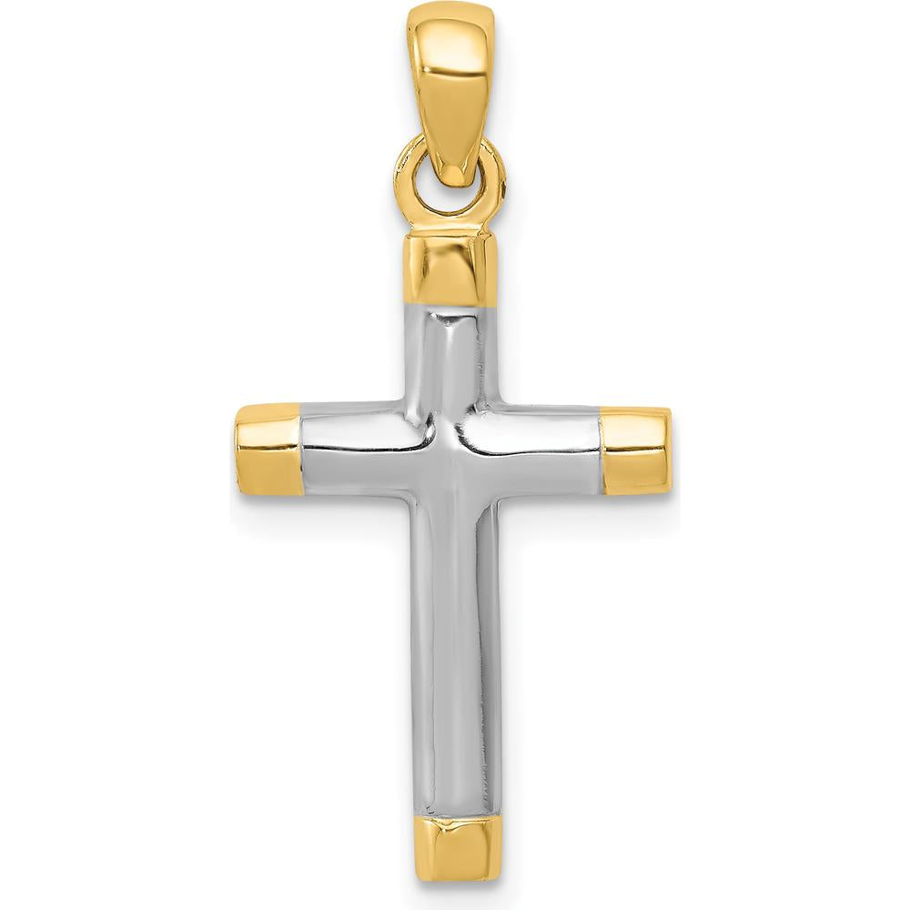 14K Yellow Gold and White Rhodium Cross Pendant - 27mm Length, 12mm Width by Oro Pregiato