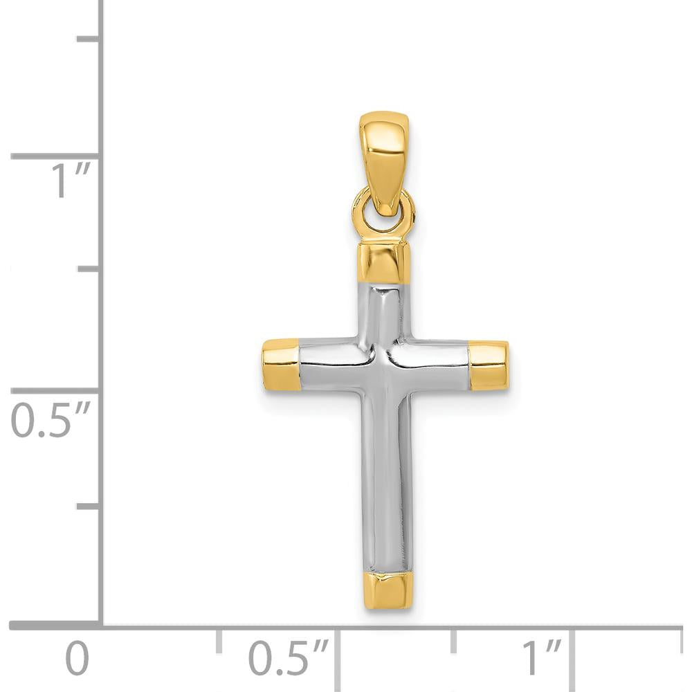 14K Yellow Gold and White Rhodium Cross Pendant - 27mm Length, 12mm Width by Oro Pregiato