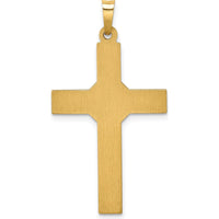 14K Yellow Gold and White Rhodium Cross Pendant - Polished Hollow Design with Striped Texture by Oro Pregiato