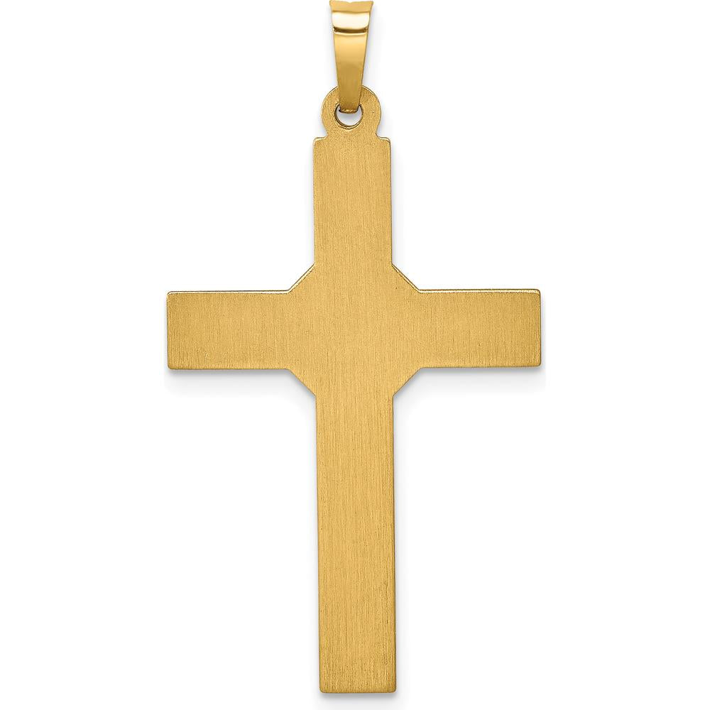 14K Yellow Gold and White Rhodium Cross Pendant - Polished Hollow Design with Striped Texture by Oro Pregiato