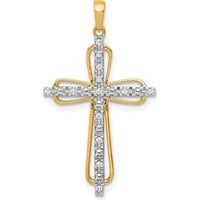 14K Yellow Gold and White Rhodium Cross Pendant with Round Diamonds - 0.05 Carat Total Diamond Weight by Monteluci Fine Jewelry