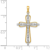 14K Yellow Gold and White Rhodium Cross Pendant with Round Diamonds - 0.05 Carat Total Diamond Weight by Monteluci Fine Jewelry