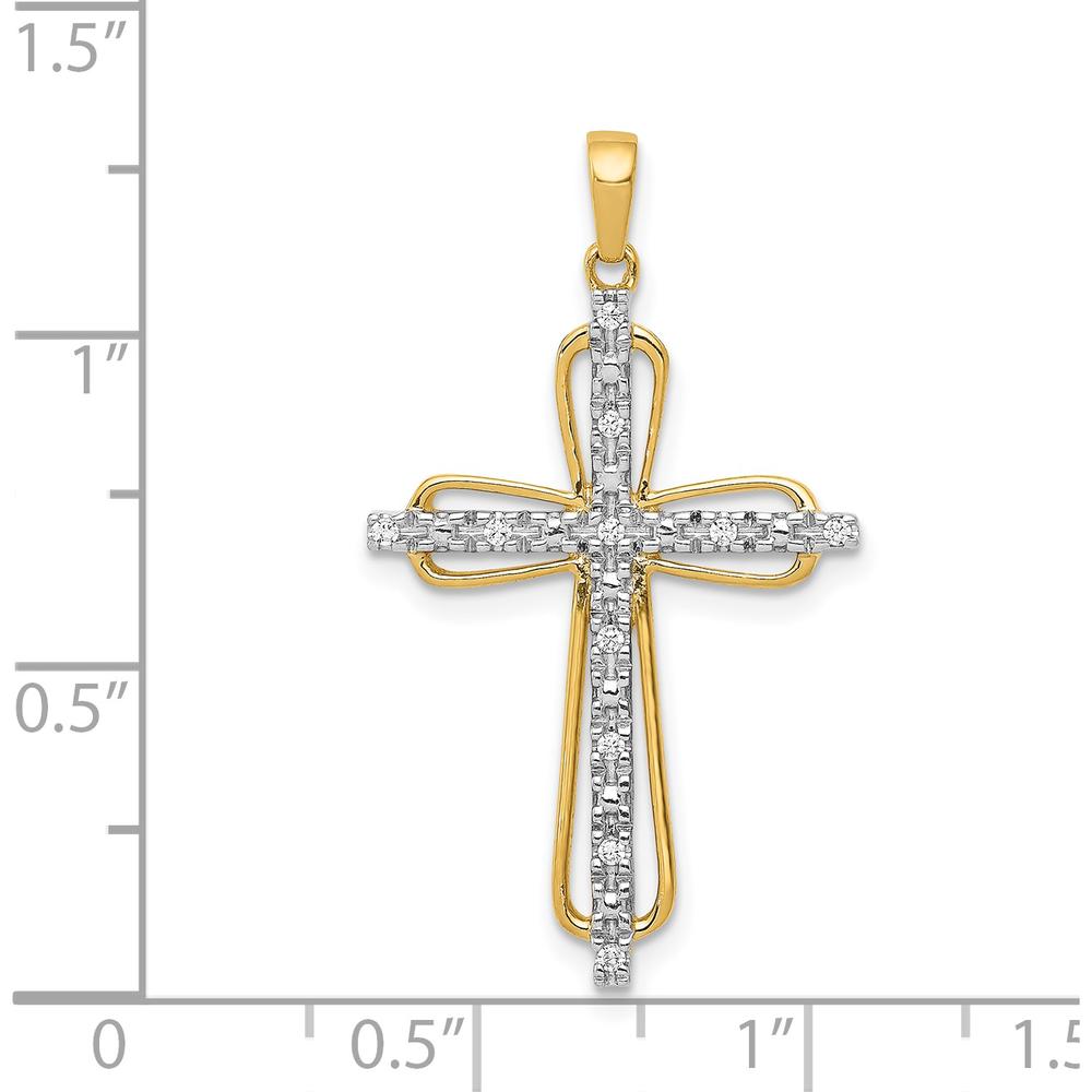 14K Yellow Gold and White Rhodium Cross Pendant with Round Diamonds - 0.05 Carat Total Diamond Weight by Monteluci Fine Jewelry
