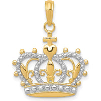 14K Yellow Gold and White Rhodium Crown Pendant with Beaded Detailing by Oro Pregiato