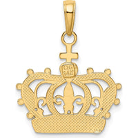 14K Yellow Gold and White Rhodium Crown Pendant with Beaded Detailing by Oro Pregiato