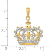 14K Yellow Gold and White Rhodium Crown Pendant with Beaded Detailing by Oro Pregiato