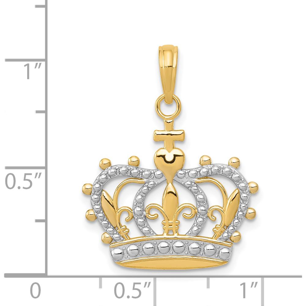 14K Yellow Gold and White Rhodium Crown Pendant with Beaded Detailing by Oro Pregiato