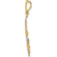 14K Yellow Gold and White Rhodium Cut-out Cross Medallion Charm Pendant - Textured Design by Oro Pregiato