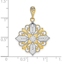 14K Yellow Gold and White Rhodium Cut-out Cross Medallion Charm Pendant - Textured Design by Oro Pregiato