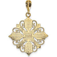 14K Yellow Gold and White Rhodium Cut-out Cross Medallion Charm Pendant - Textured Design by Oro Pregiato