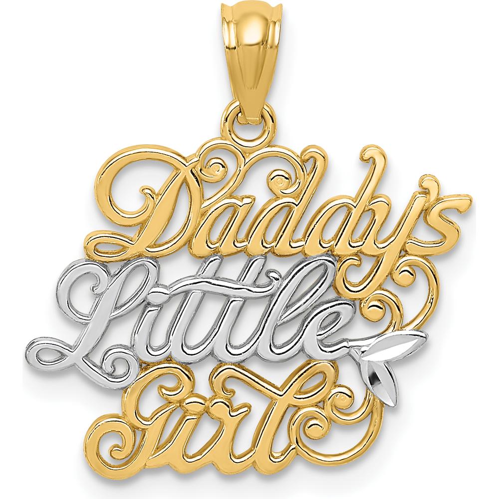 14K Yellow Gold and White Rhodium "Daddy's Little Girl" Themed Pendant - 22mm Length by Oro Pregiato